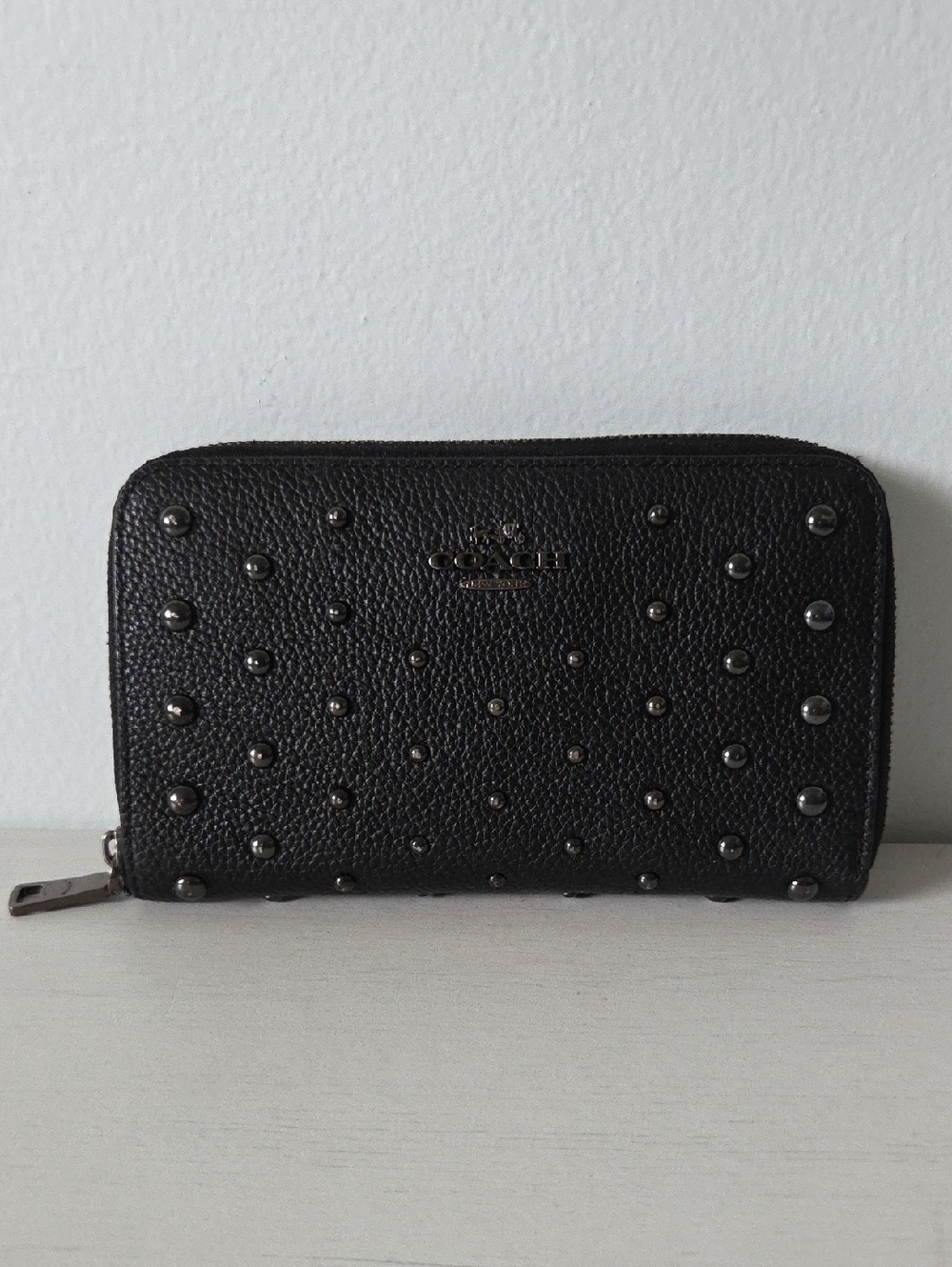 Coach Swagger Black Studded Large Zip-Around Wallet